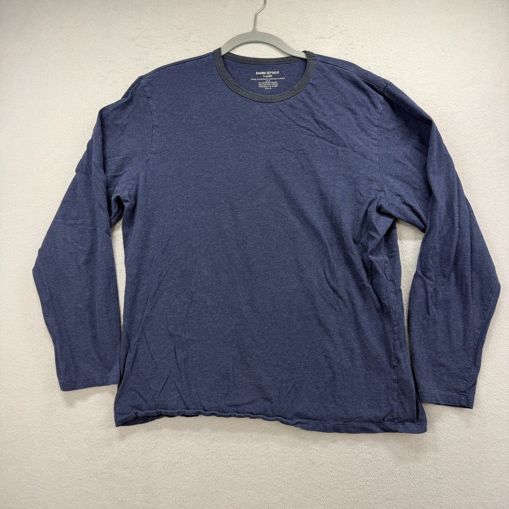 Banana Republic T Shirt Mens XL Blue Ringer Crew Neck Long Sleeve Tee Cotton USA